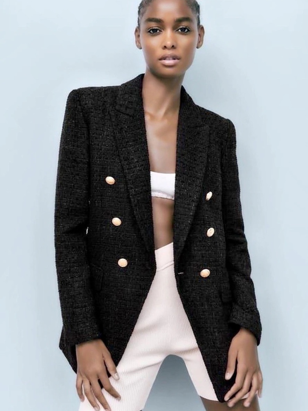 Zara Women's Double Breasted Black Blazer Medium Like New